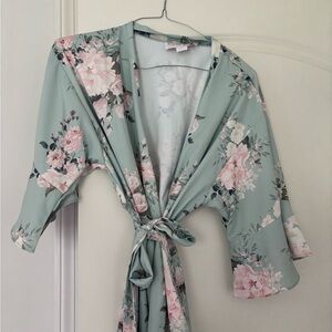 Birdy Grey Green and Pink Floral Robe Intimates